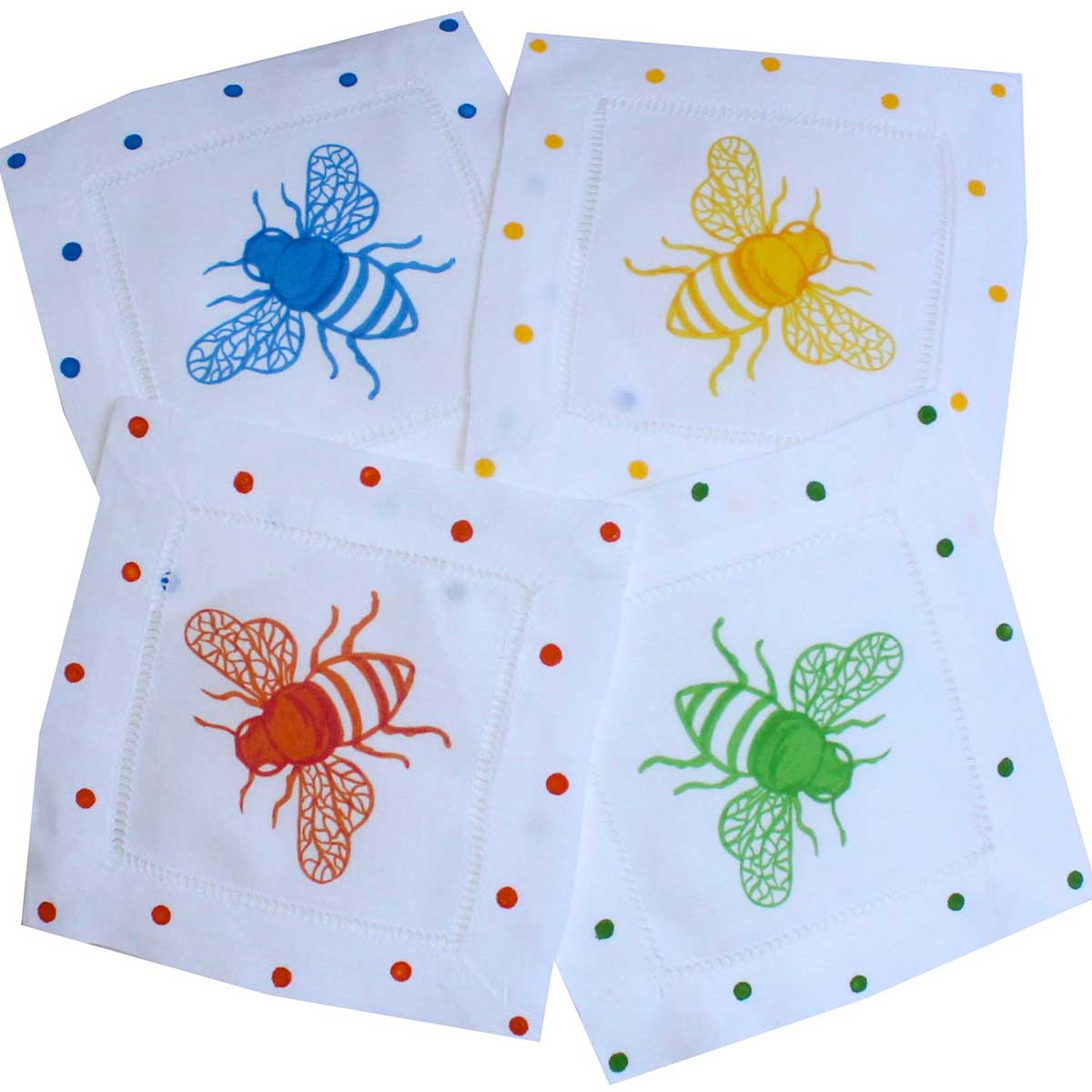 Colorful Honey Bee Linen Cocktail Napkins