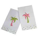 Pink and Green Palm Tree Linen Guest Towels