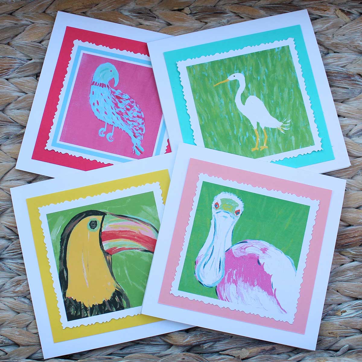 Colorful Tropical Birds Hand Cut Notecard Set