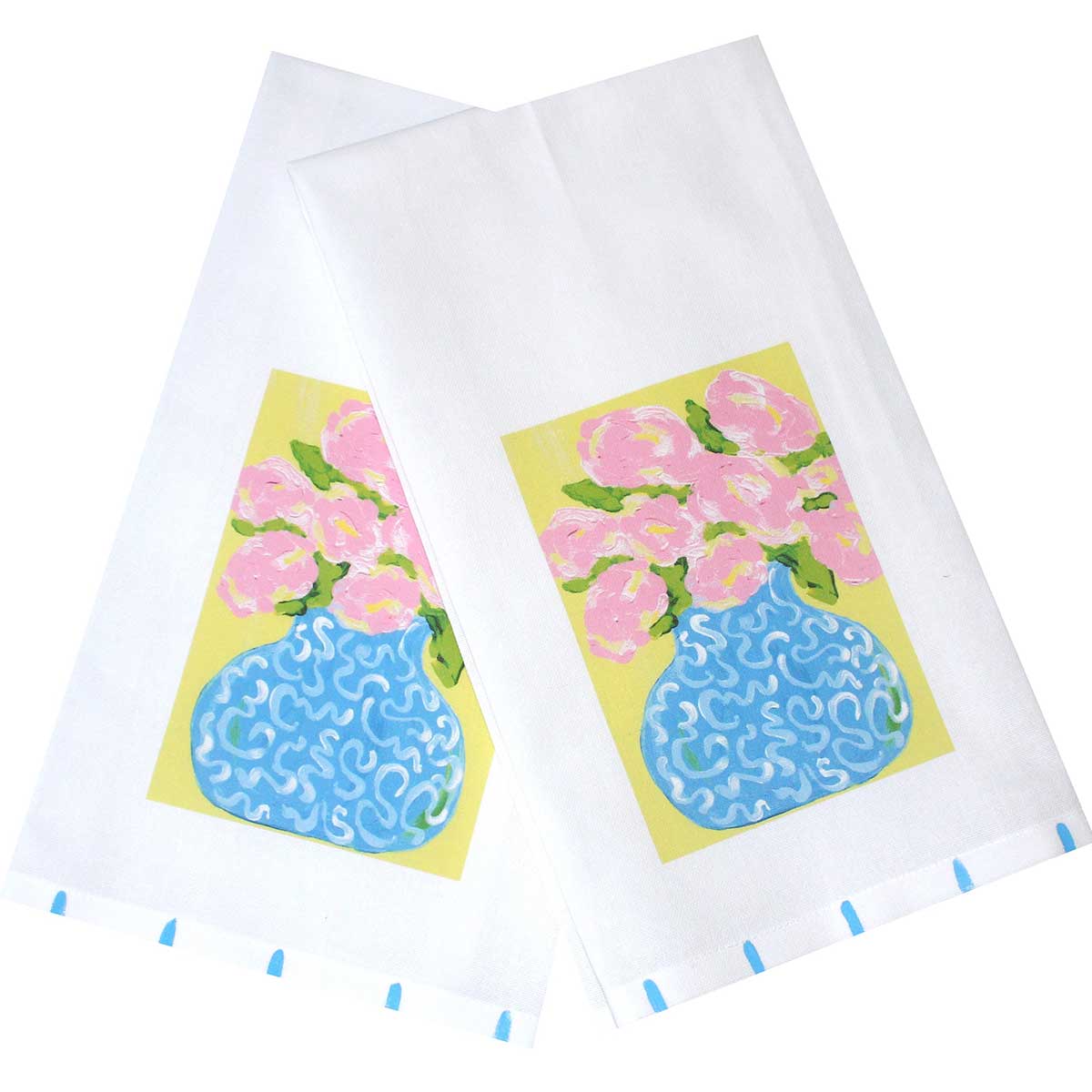 Cottage Roses in Blue Chinoiserie Pot Tea Towel