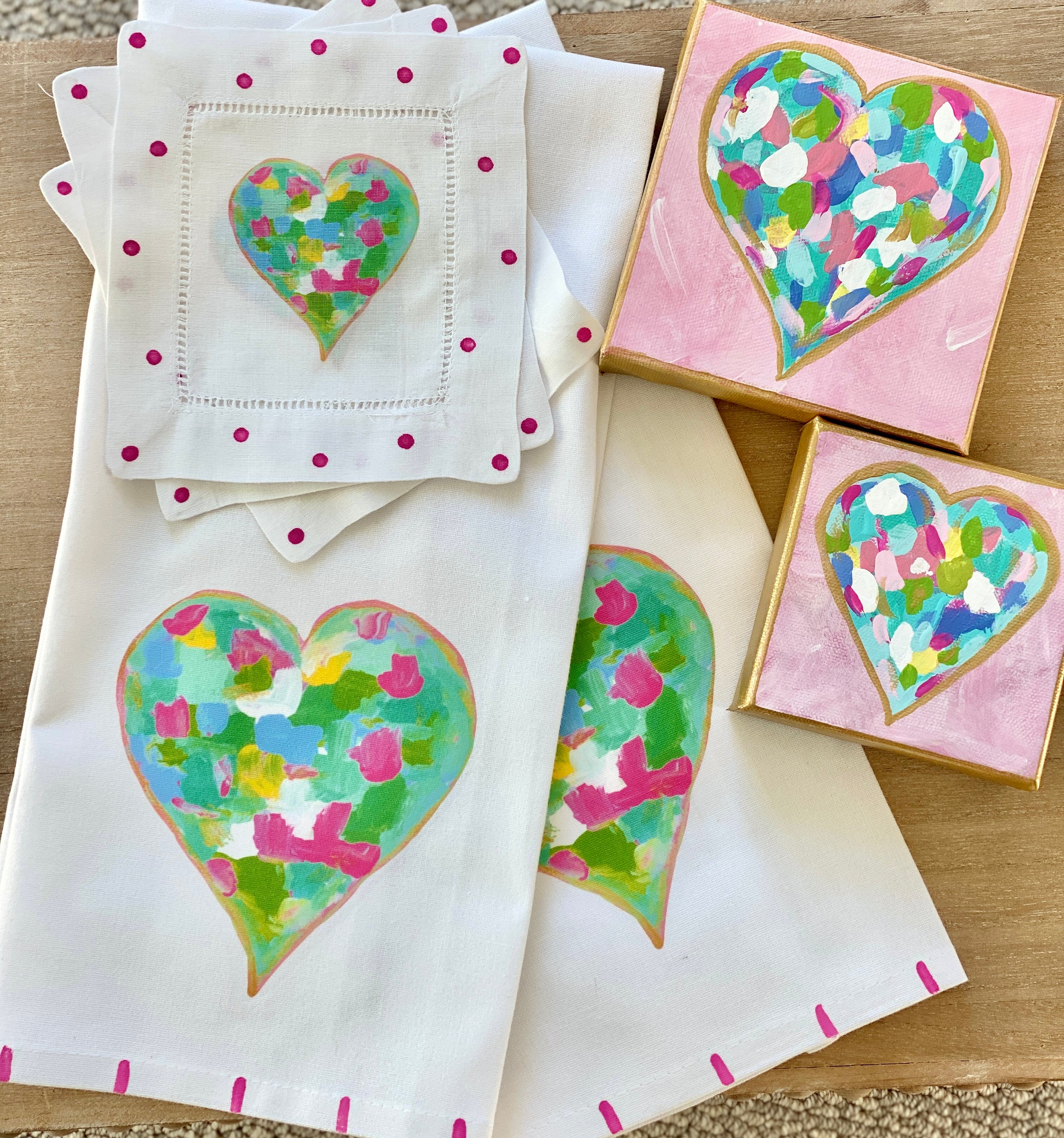 Pink Heart Linen Cocktail Napkins - Thumbnail 2