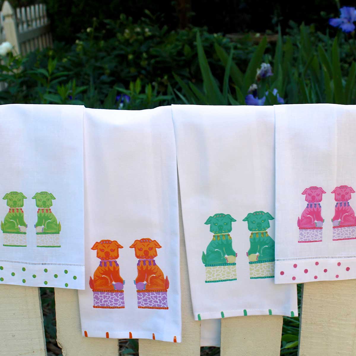 Chinoiserie Foo Dogs Tea Towel - Thumbnail 3