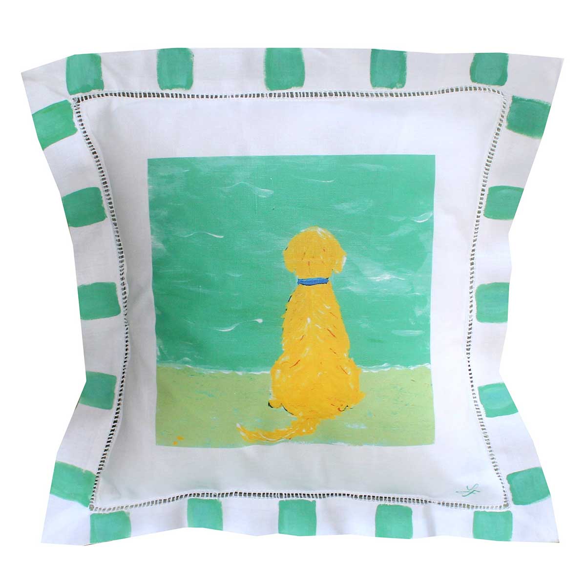 Golden Retriever Beach Dog Linen Pillow