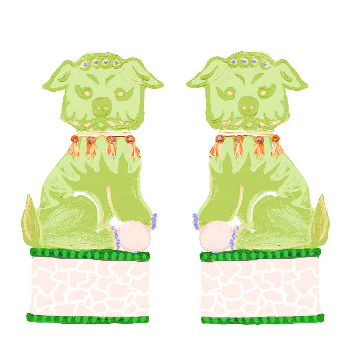 Chinoiserie Foo Dogs Tea Towel - Thumbnail 5