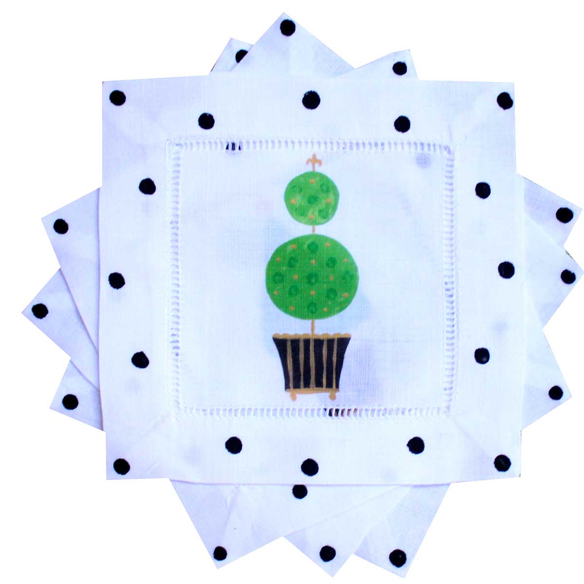 Green Topiary Blue Chinoiserie Cocktail Napkins - Thumbnail 3