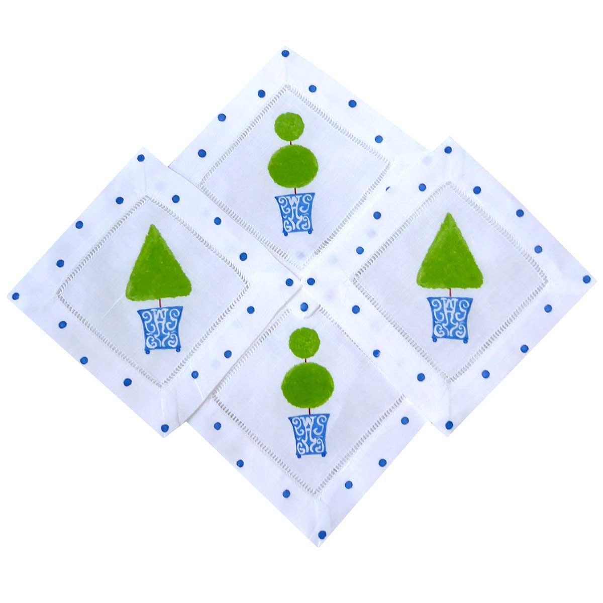 Green Topiary Blue Chinoiserie Cocktail Napkins