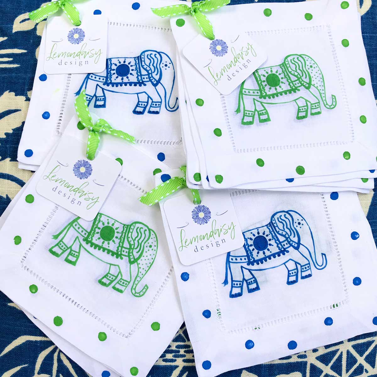 Elephant Linen Cocktail Napkins - Thumbnail 4