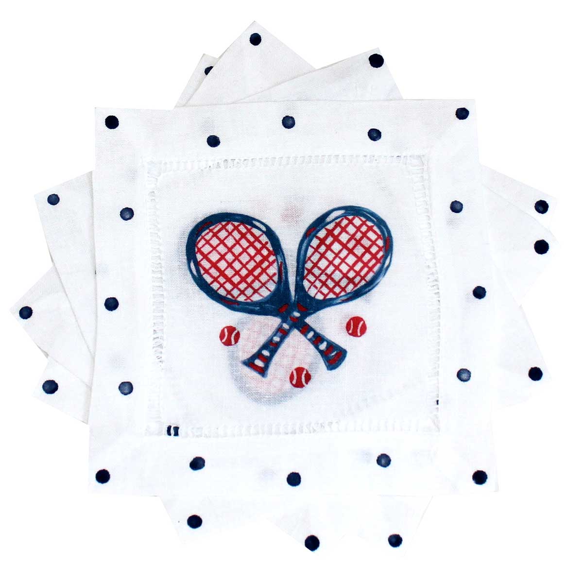 Multi-Color Tennis Linen Cocktail Napkins - Thumbnail 2