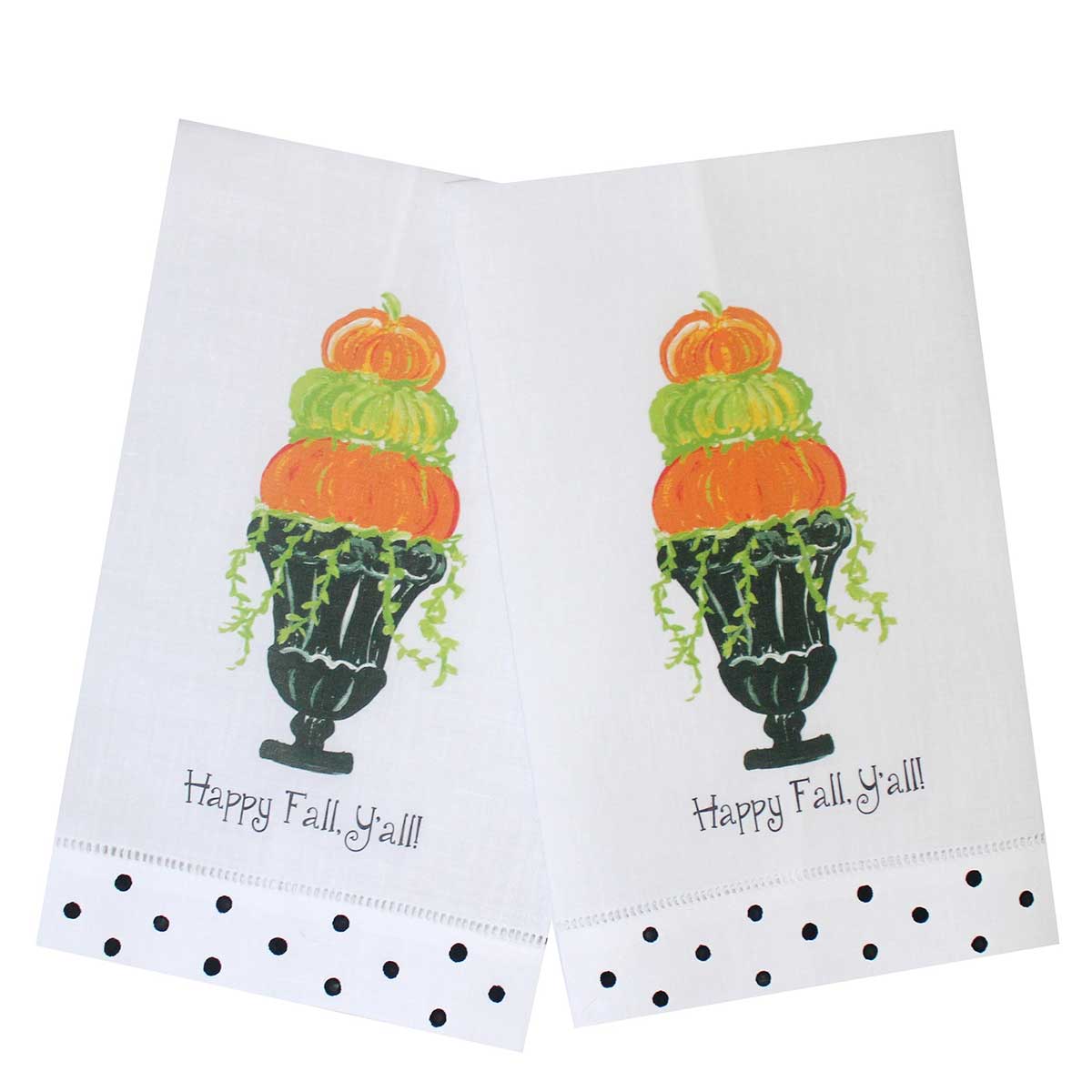 Happy Fall, Y'all Pumpkin Topiary Linen Guest Towels