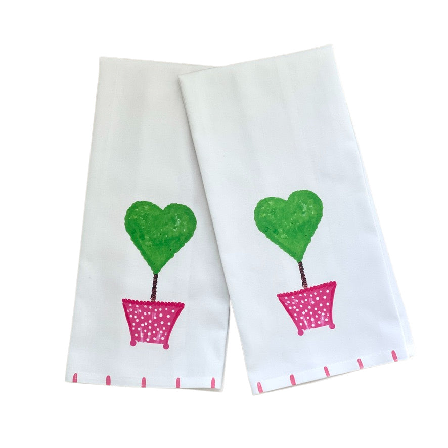 Pink Heart Topiary Tea Towel
