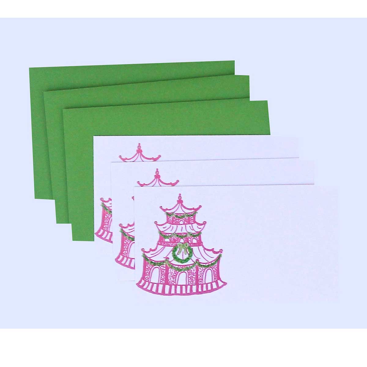 Holiday Pink & Green Pagoda Gift Enclosure Card Set