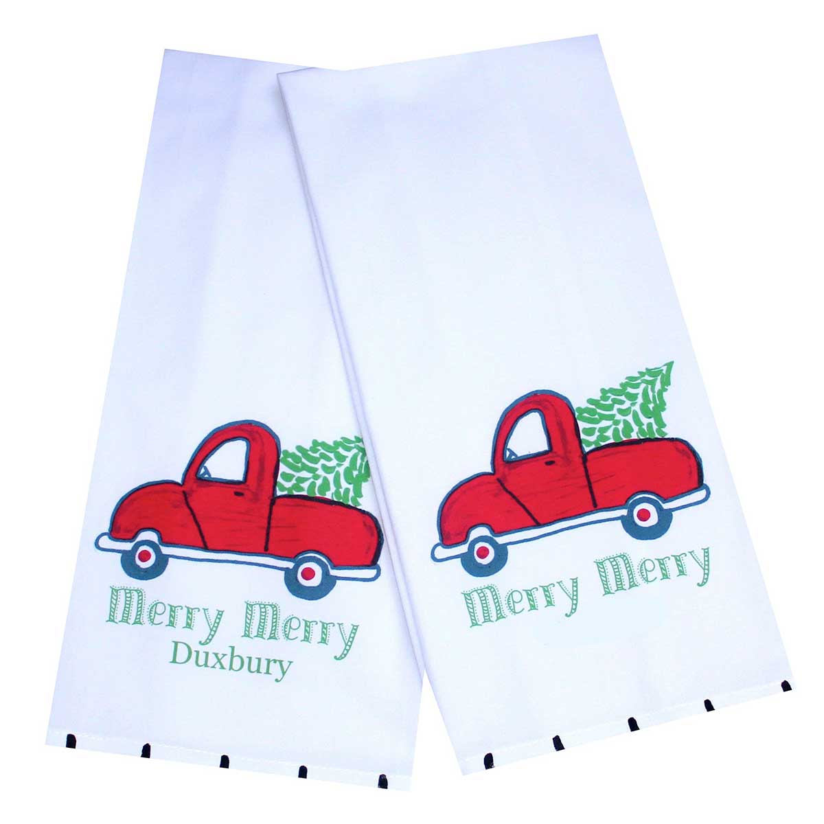 Holiday Red Christmas Tree Truck Tea Towel