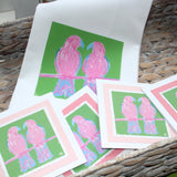 Lovebird Parrots  Hand Cut Notecard
