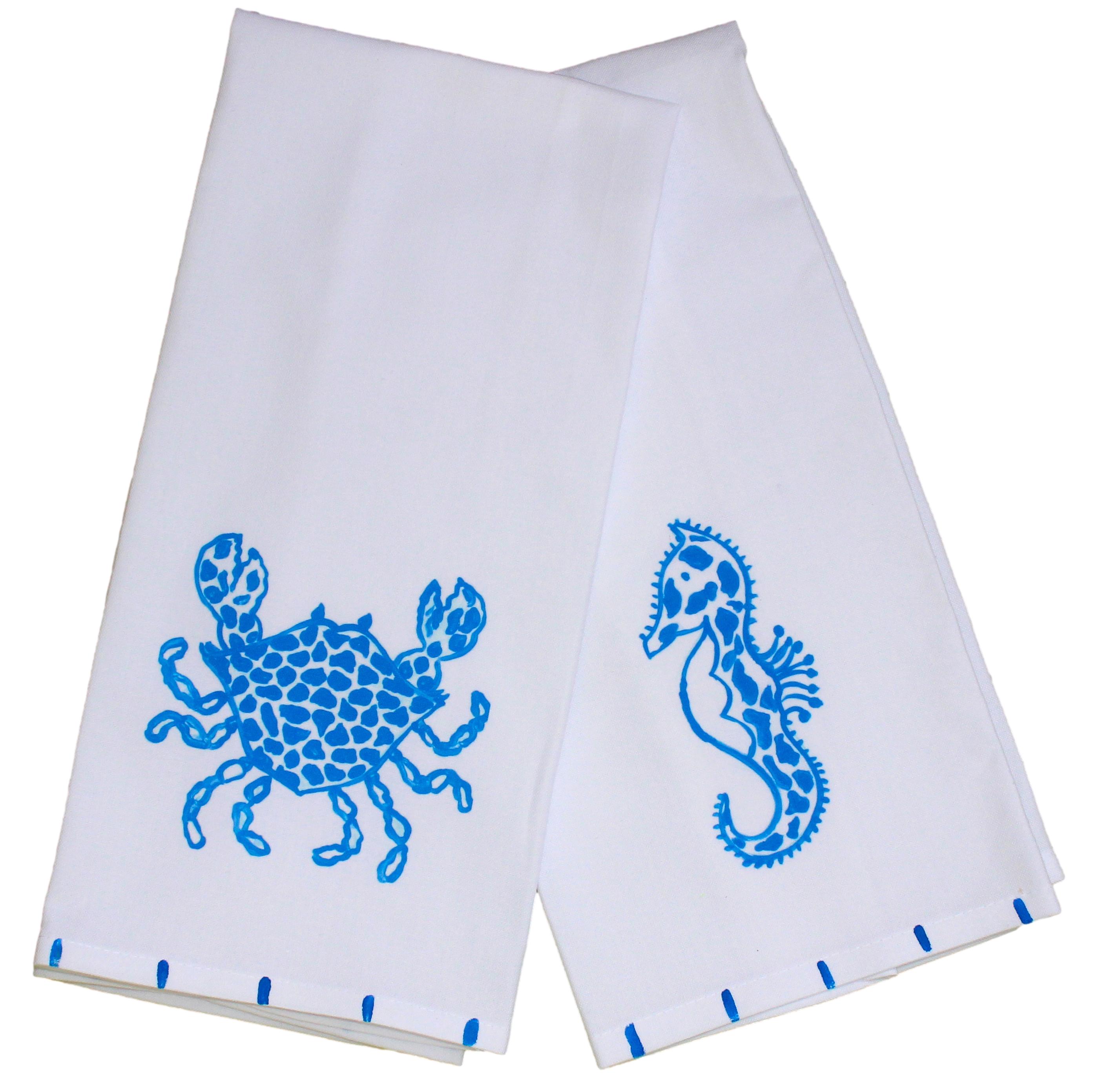 Blue Speckled Crab and Sea Horse Kitchen Towel