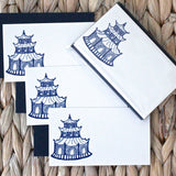 Navy Blue Chinoiserie Pagoda Gift Enclosure Card Set