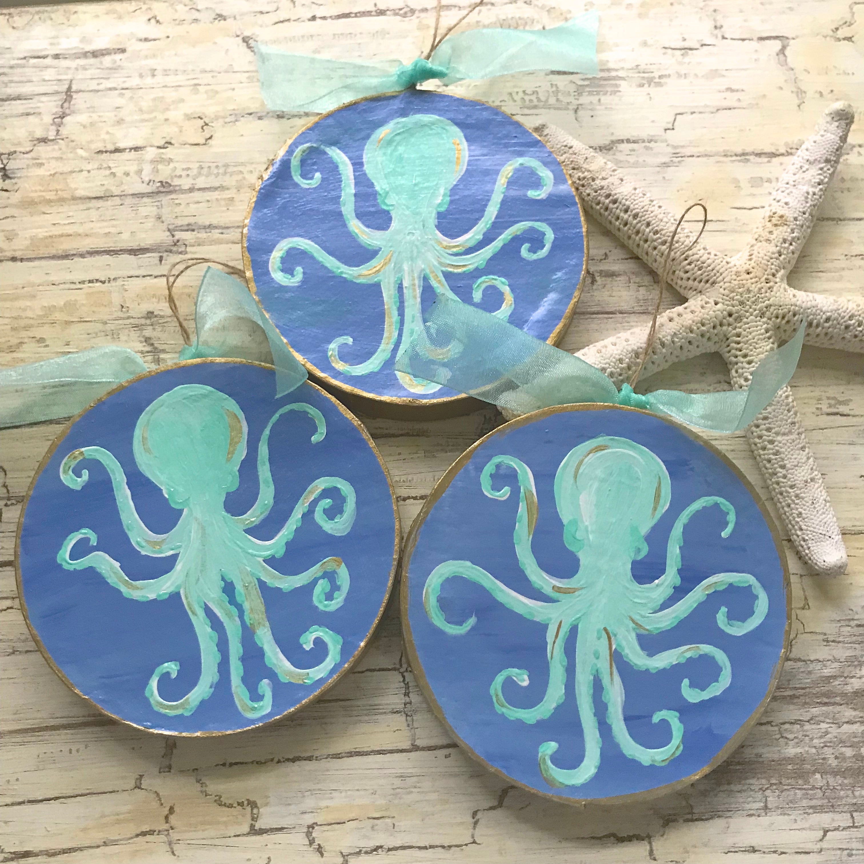 Turquoise Octopus Hand Painted Ornament - Thumbnail 2