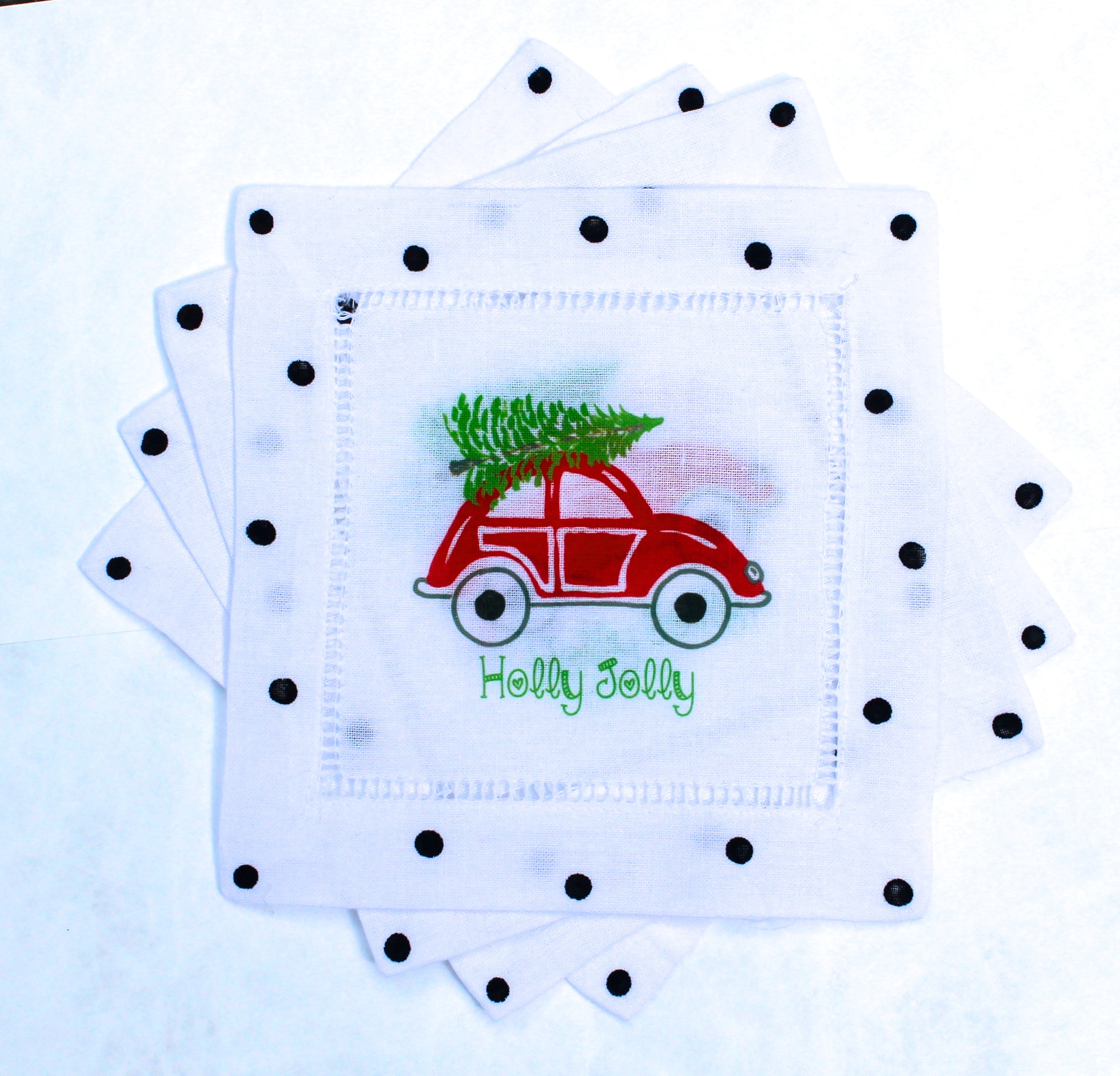 Red Christmas Beetle Bug Linen Cocktail Napkins