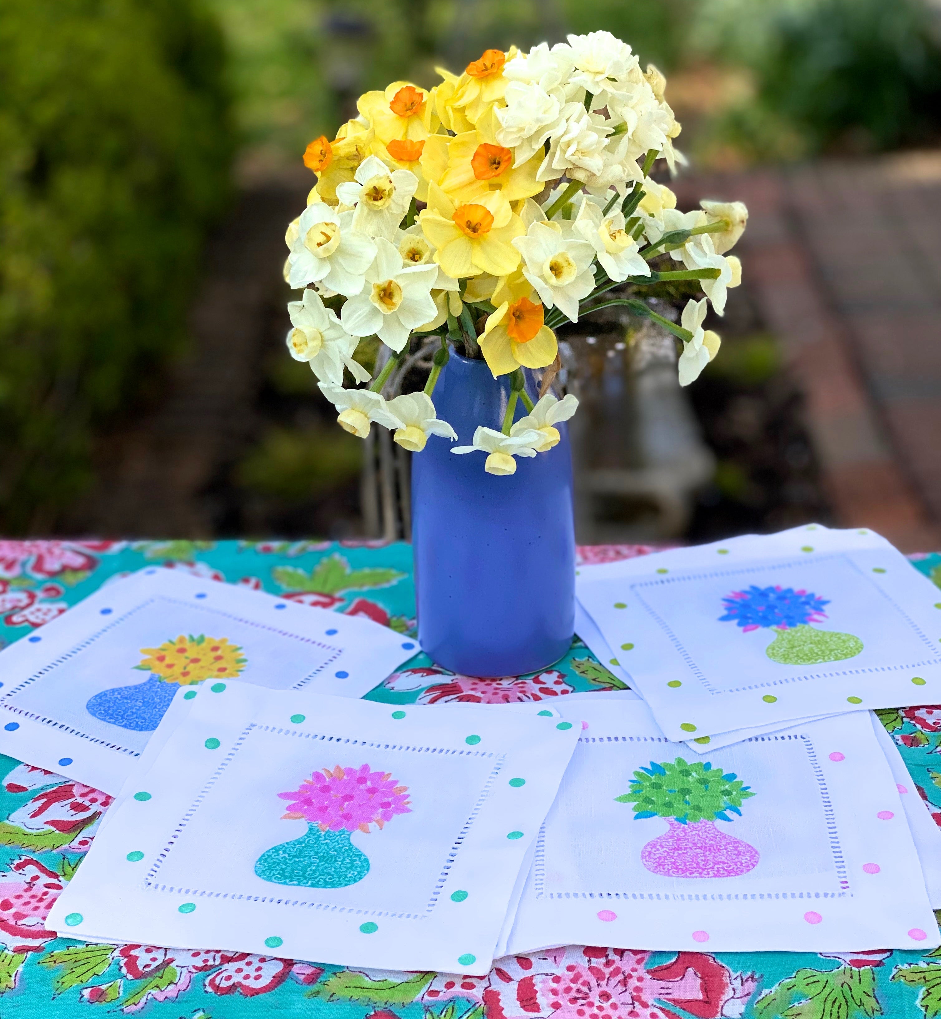 Spring Flower Linen Cocktail Napkins - Thumbnail 2