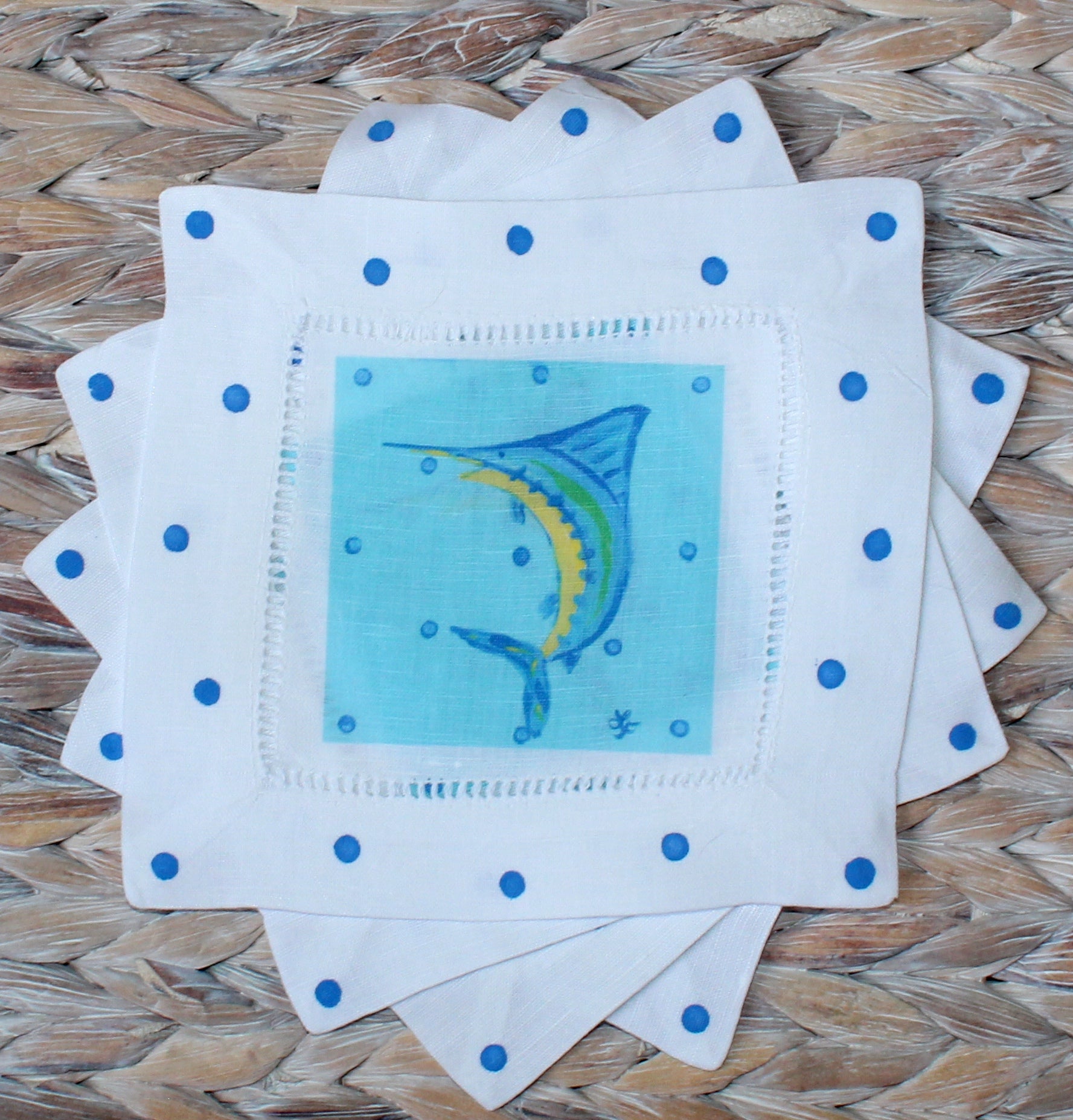 Mahi Sports Fishing Linen Cocktail Napkins - Thumbnail 3