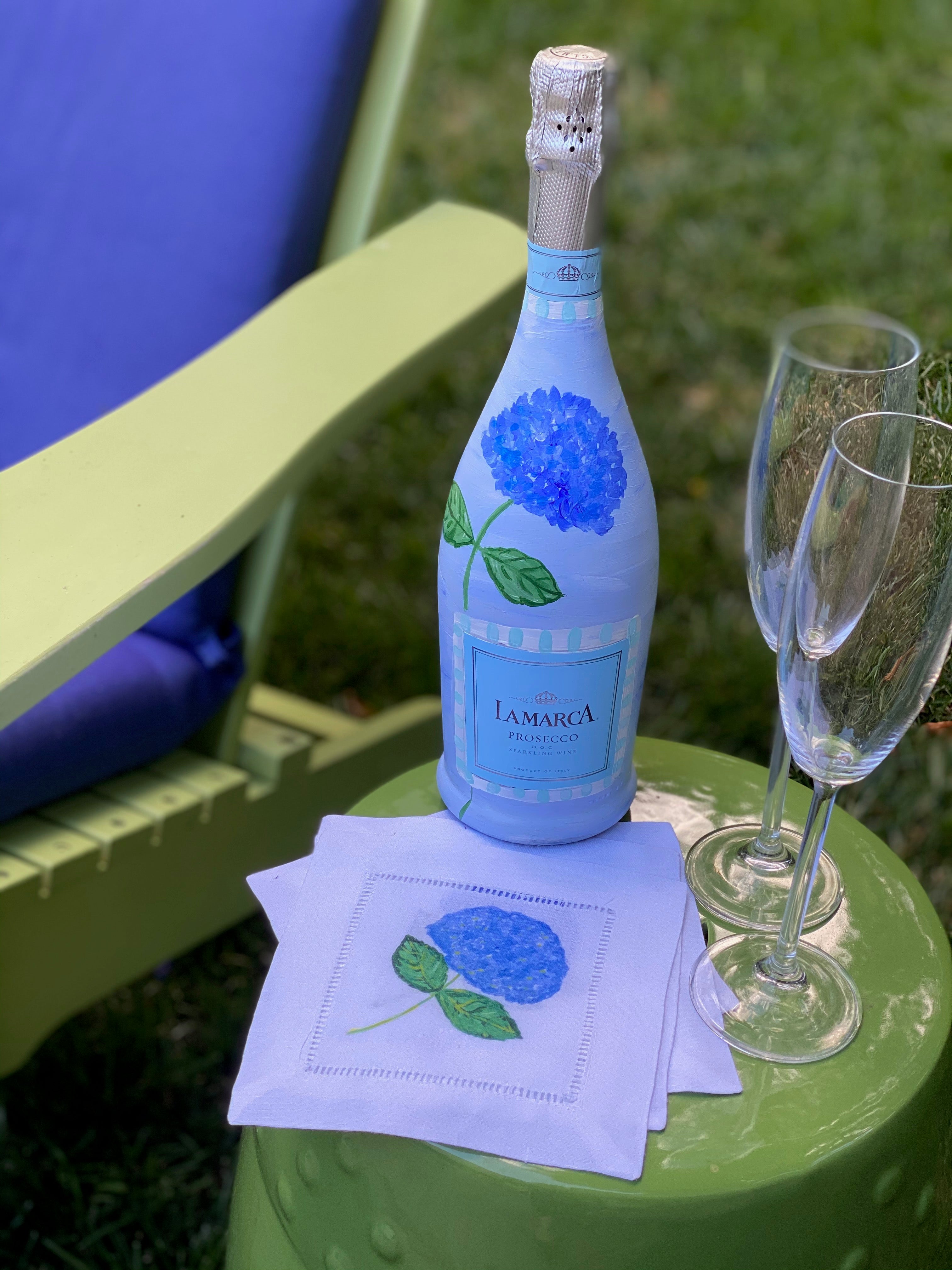 Blue Hydrangea Linen Cocktail Napkins - Thumbnail 3