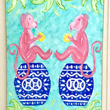 Adorable Monkeys on a Chinoiserie Garden Stool Painting