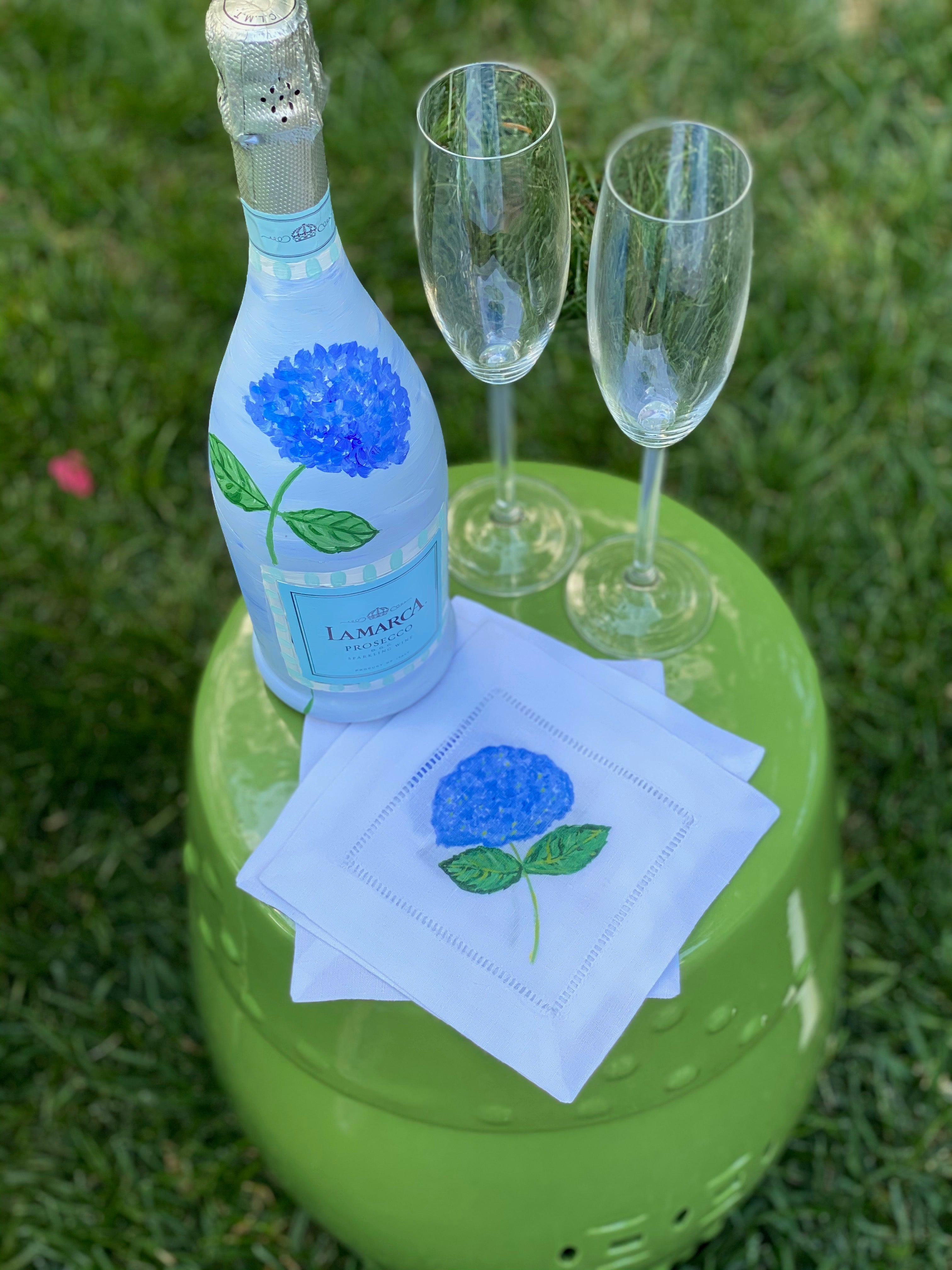 Blue Hydrangea Linen Cocktail Napkins - Thumbnail 5
