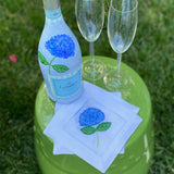 Hand Painted Hydrangea Prosecco Bottle and Linen Cocktail Napkins Gift Set