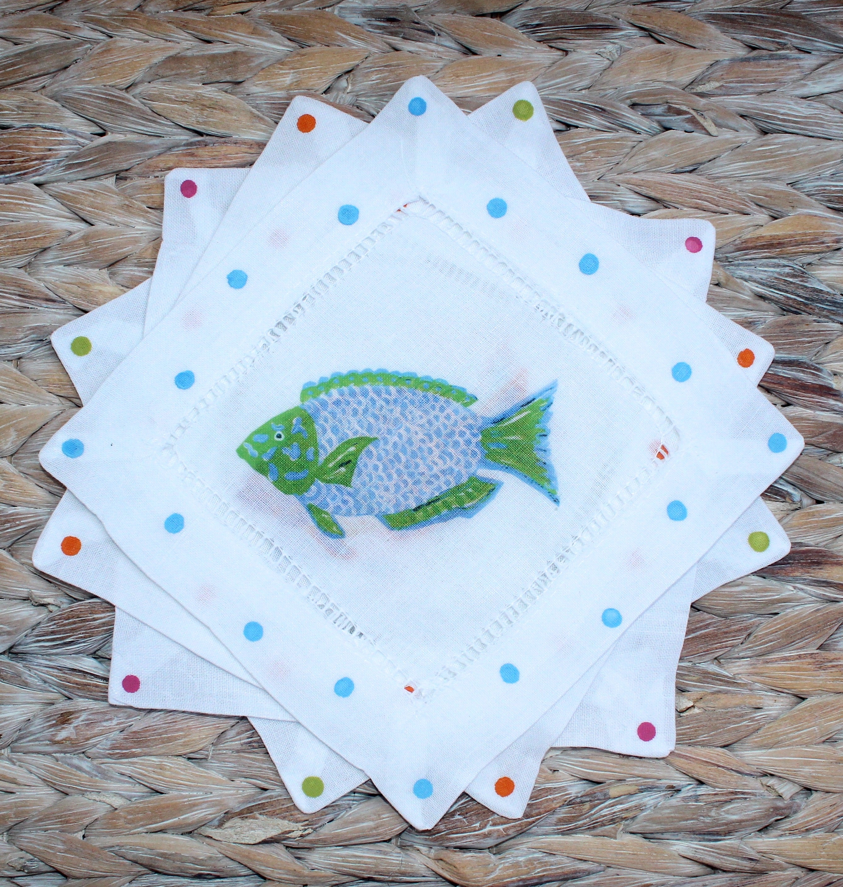 Tropical Fish Linen Cocktail Napkins