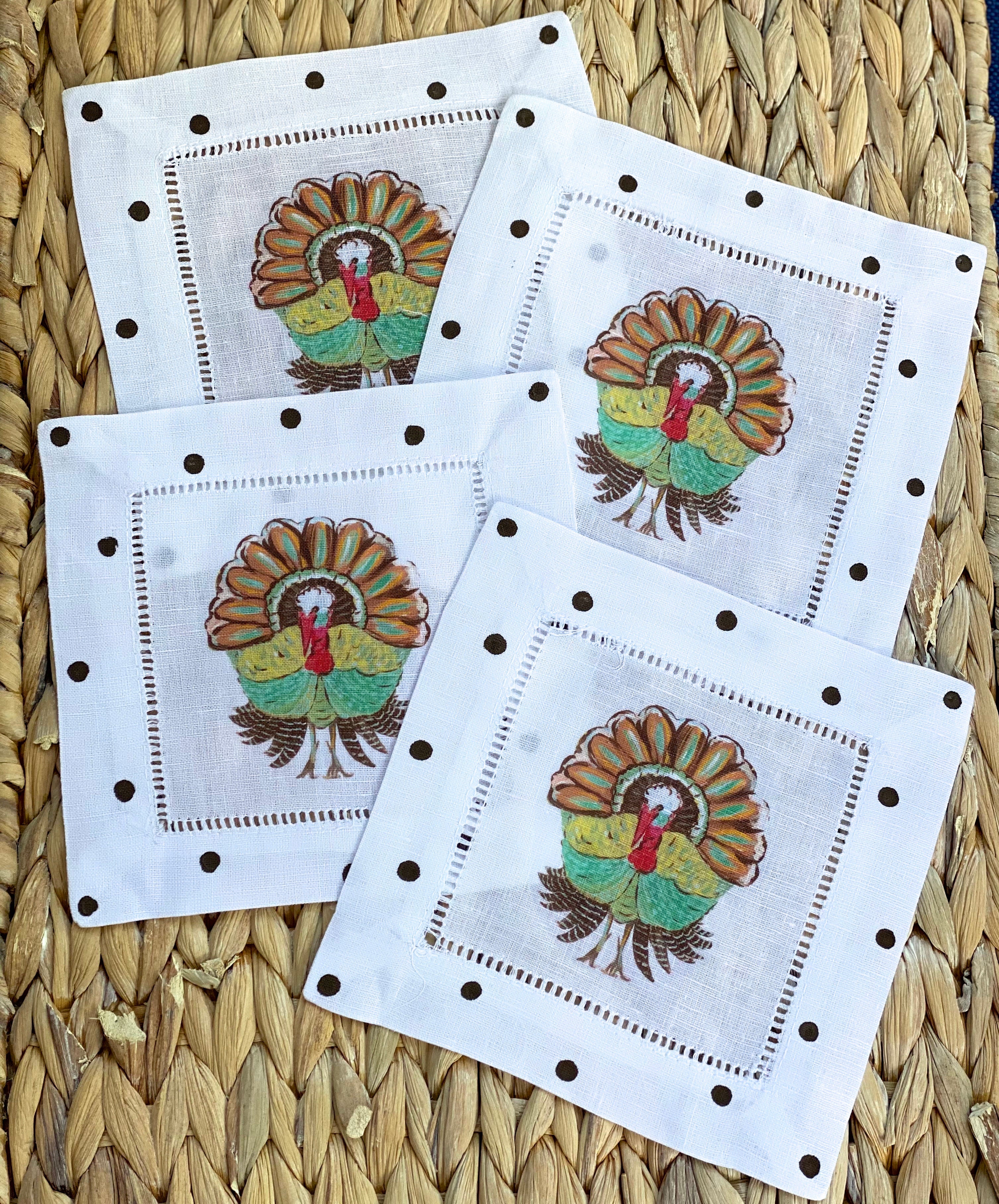 Thanksgiving Turkey Linen Cocktail Napkins - Thumbnail 3