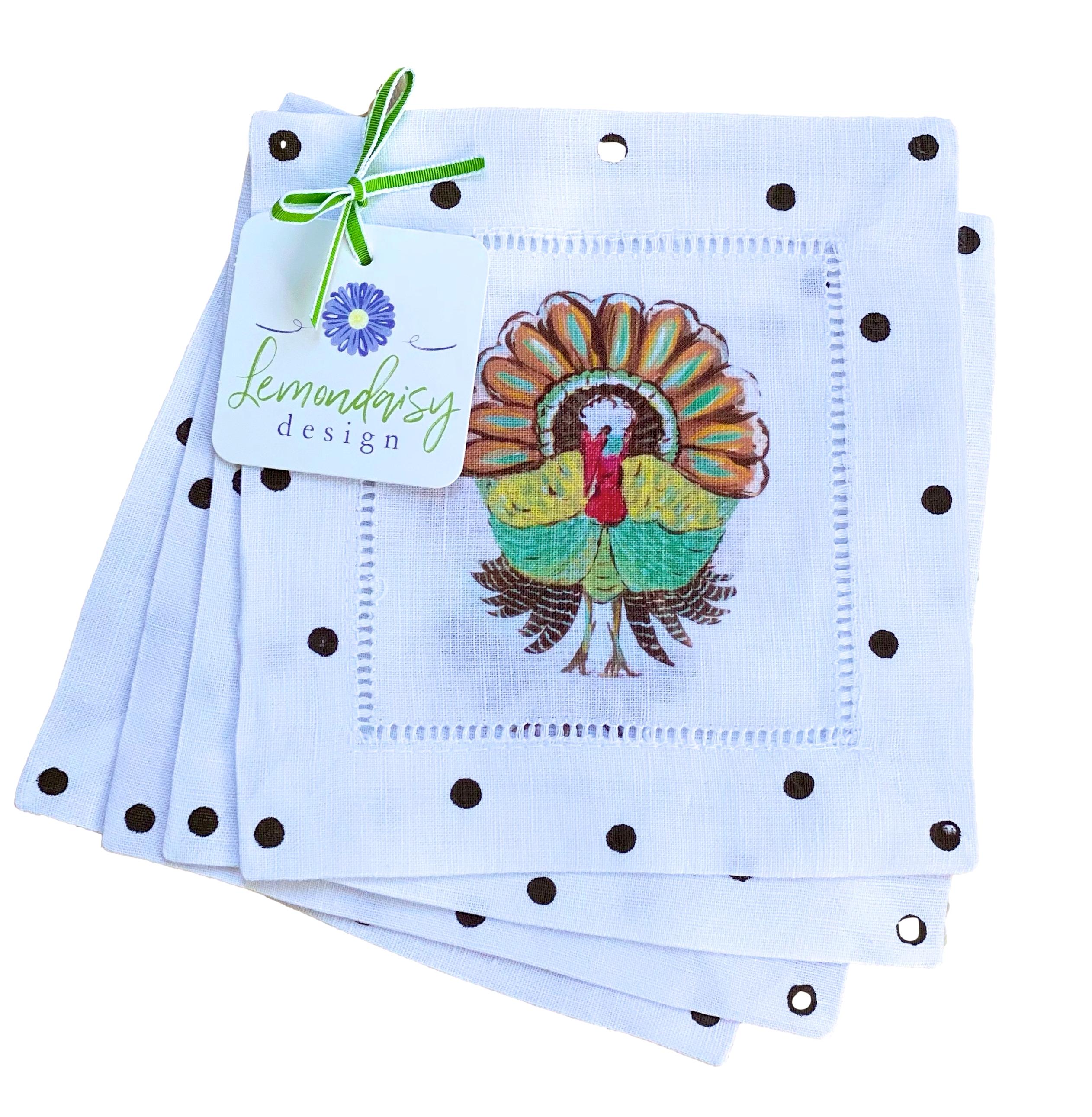 Thanksgiving Turkey Linen Cocktail Napkins