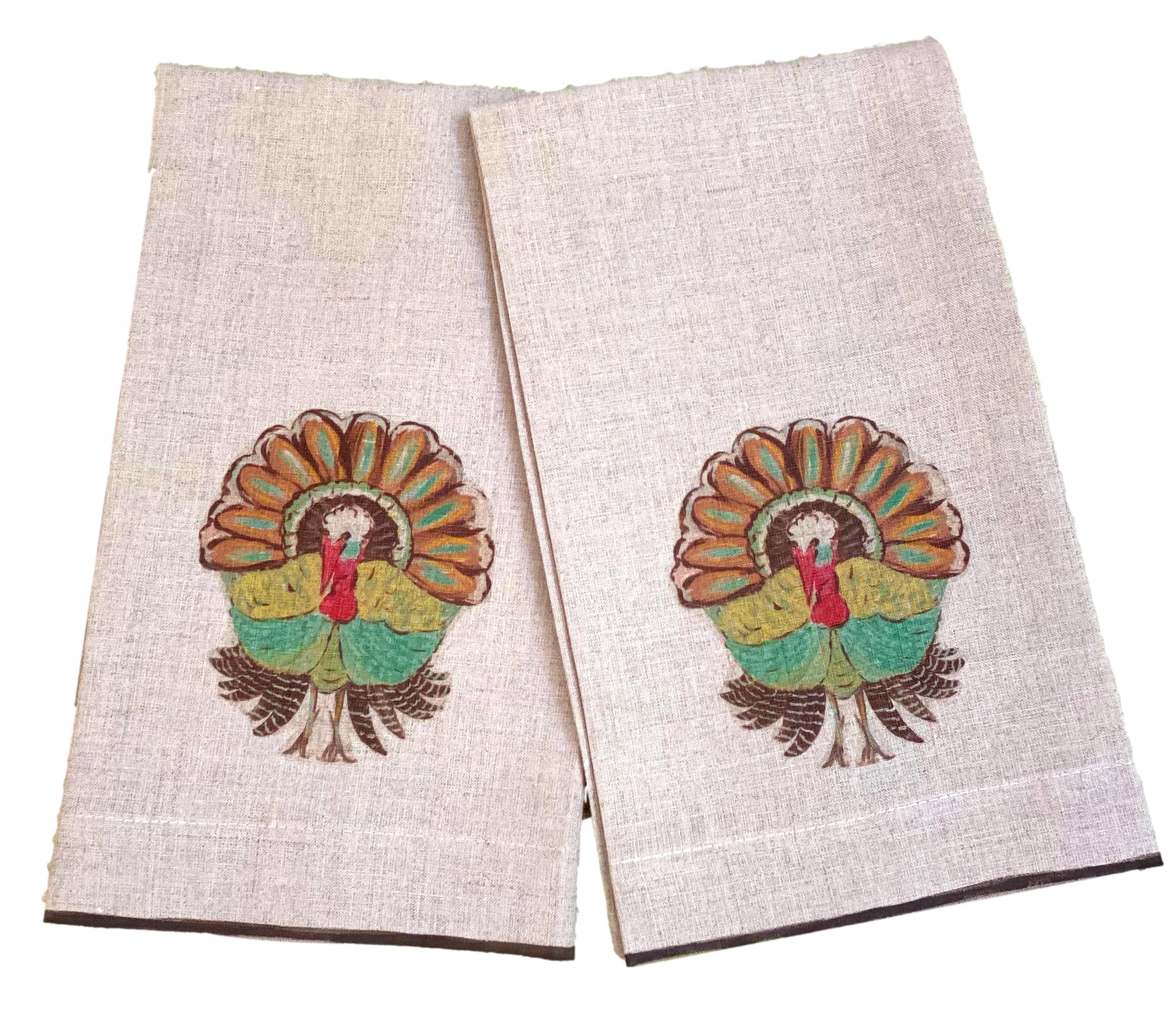 Thanksgiving Turkey Oatmeal Linen Guest Towel - Thumbnail 2