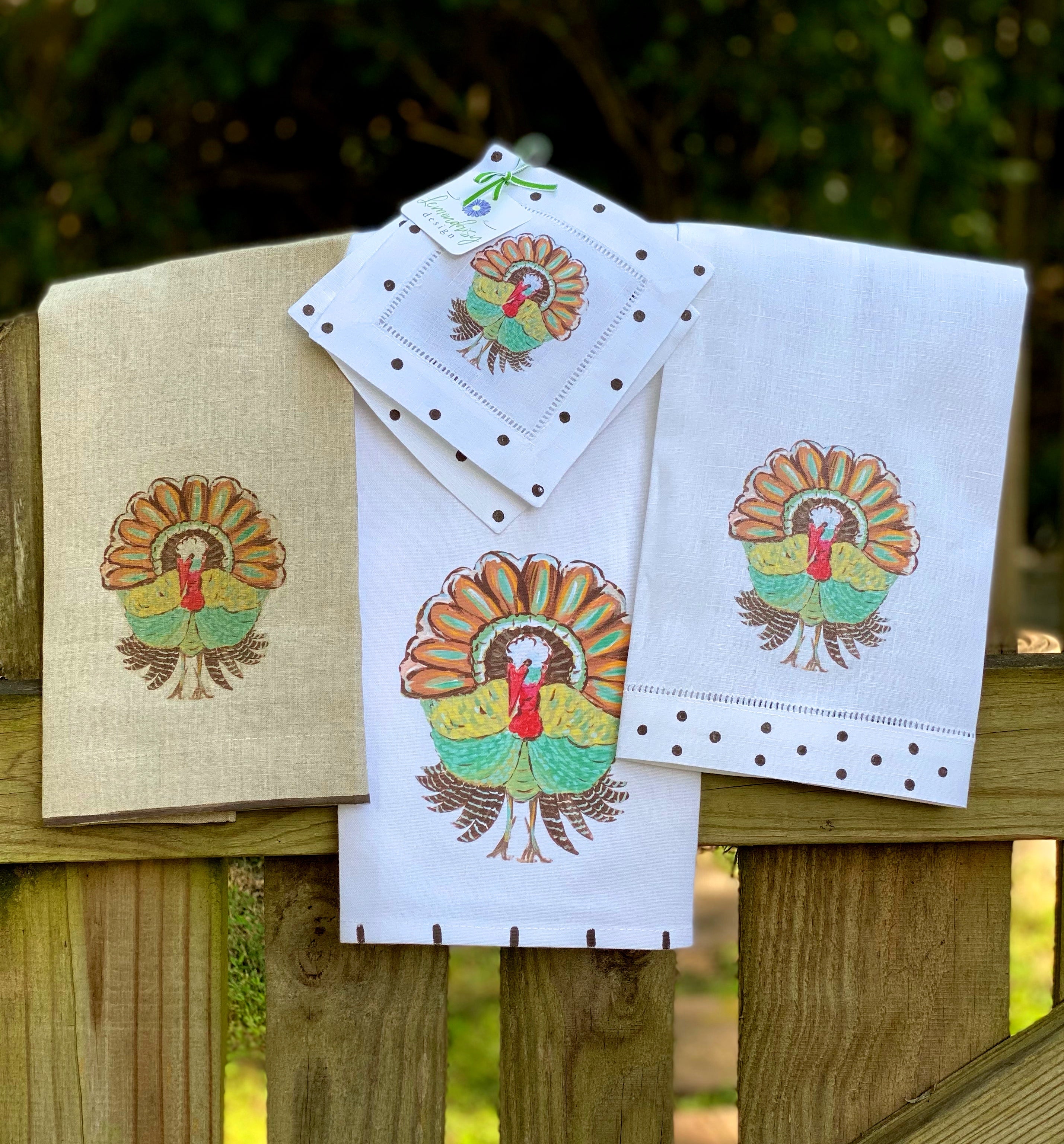 Thanksgiving Turkey Linen Cocktail Napkins - Thumbnail 2