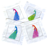 Colorful Peacock Linen Cocktail Napkins
