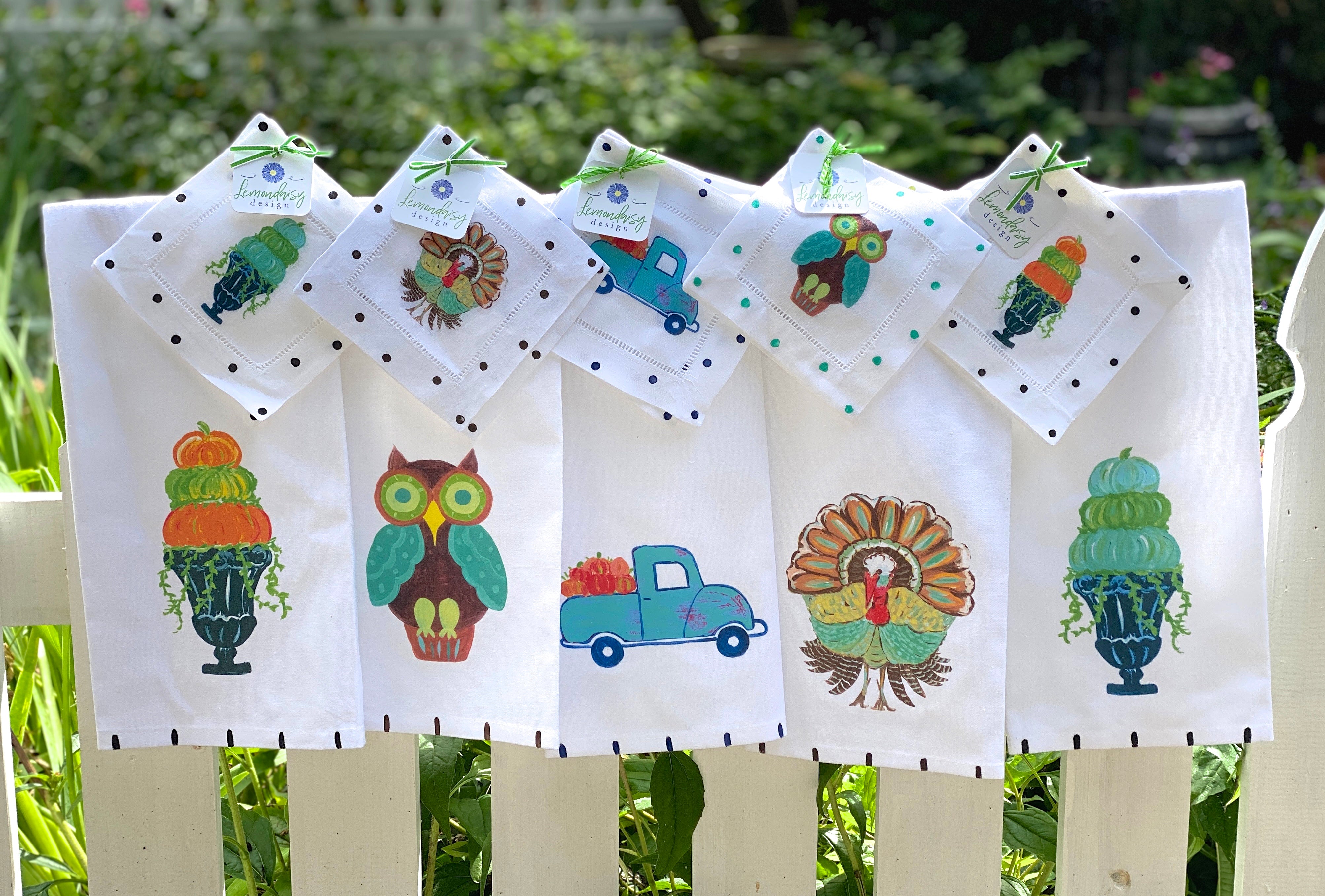 Pumpkin Truck Linen Cocktail Napkins - Thumbnail 3