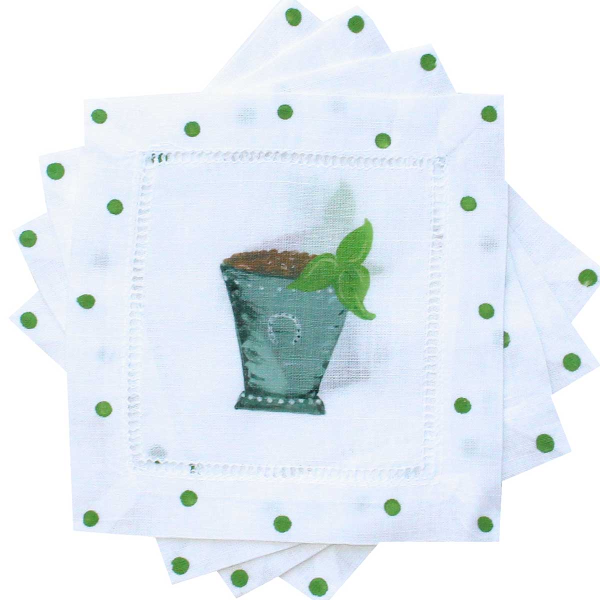 Kentucky Derby Mint Julep Linen Cocktail Napkins