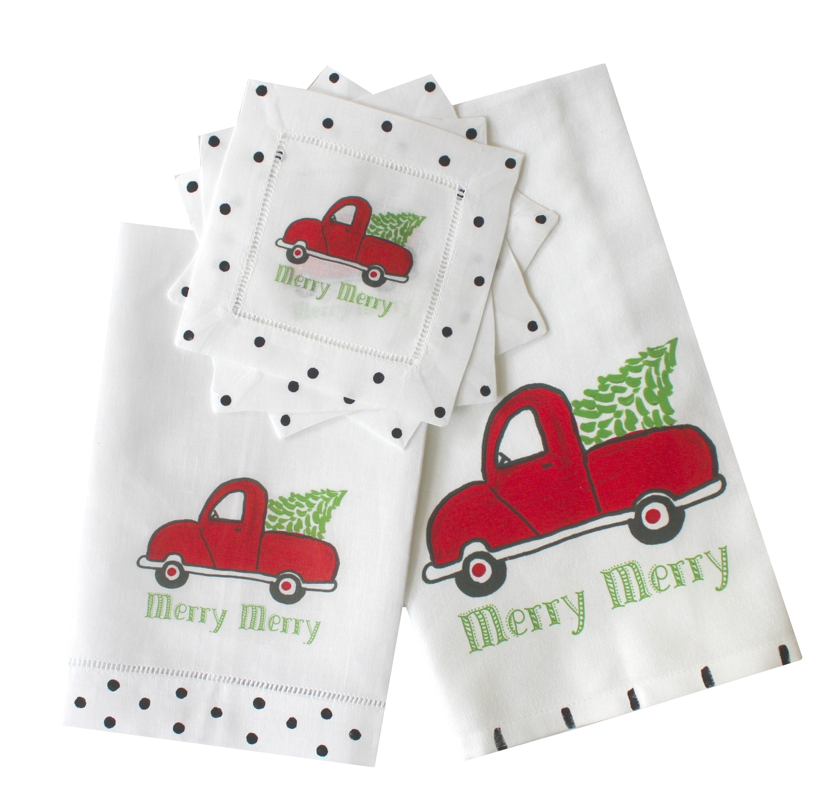 Red Christmas Truck Linen Cocktail Napkins