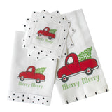 Red Christmas Truck Linen Cocktail Napkins