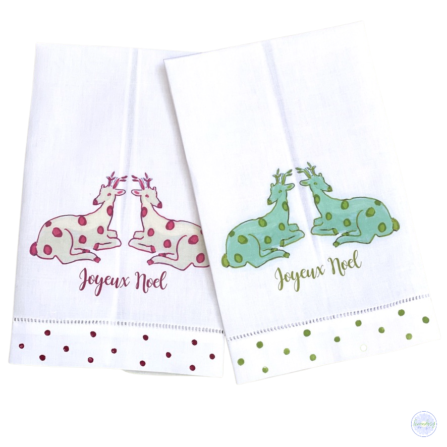 Holiday Reindeer Linen Guest Towels - Thumbnail 2