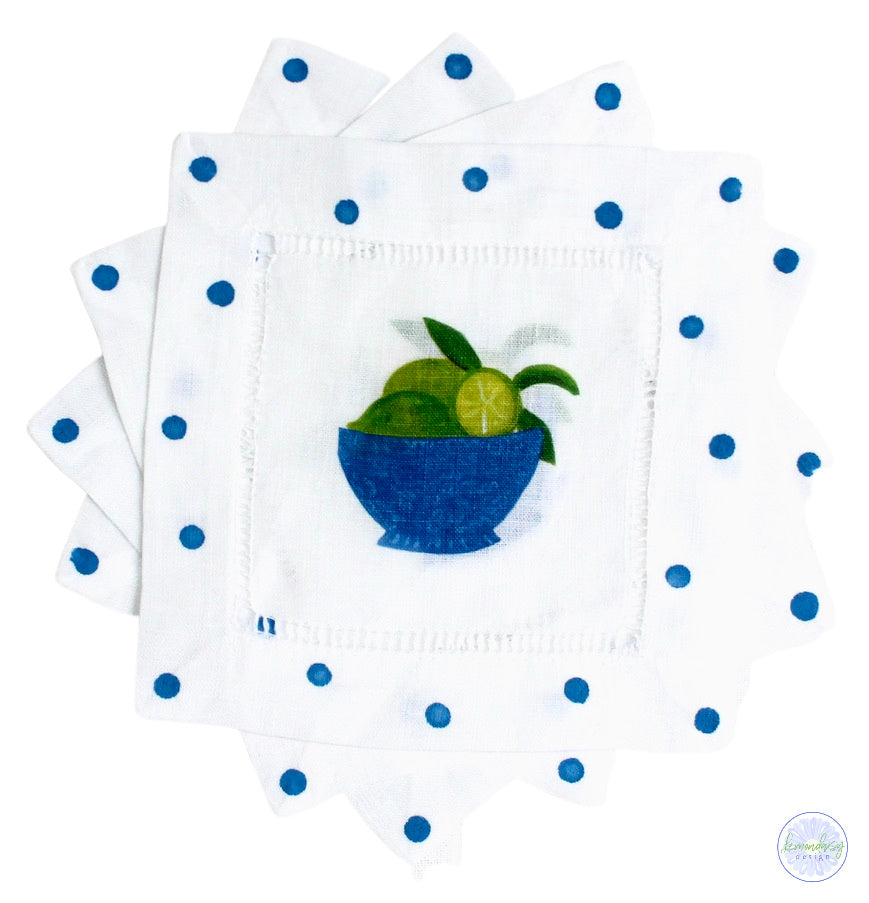 Lemon and Limes Linen Cocktail Napkins