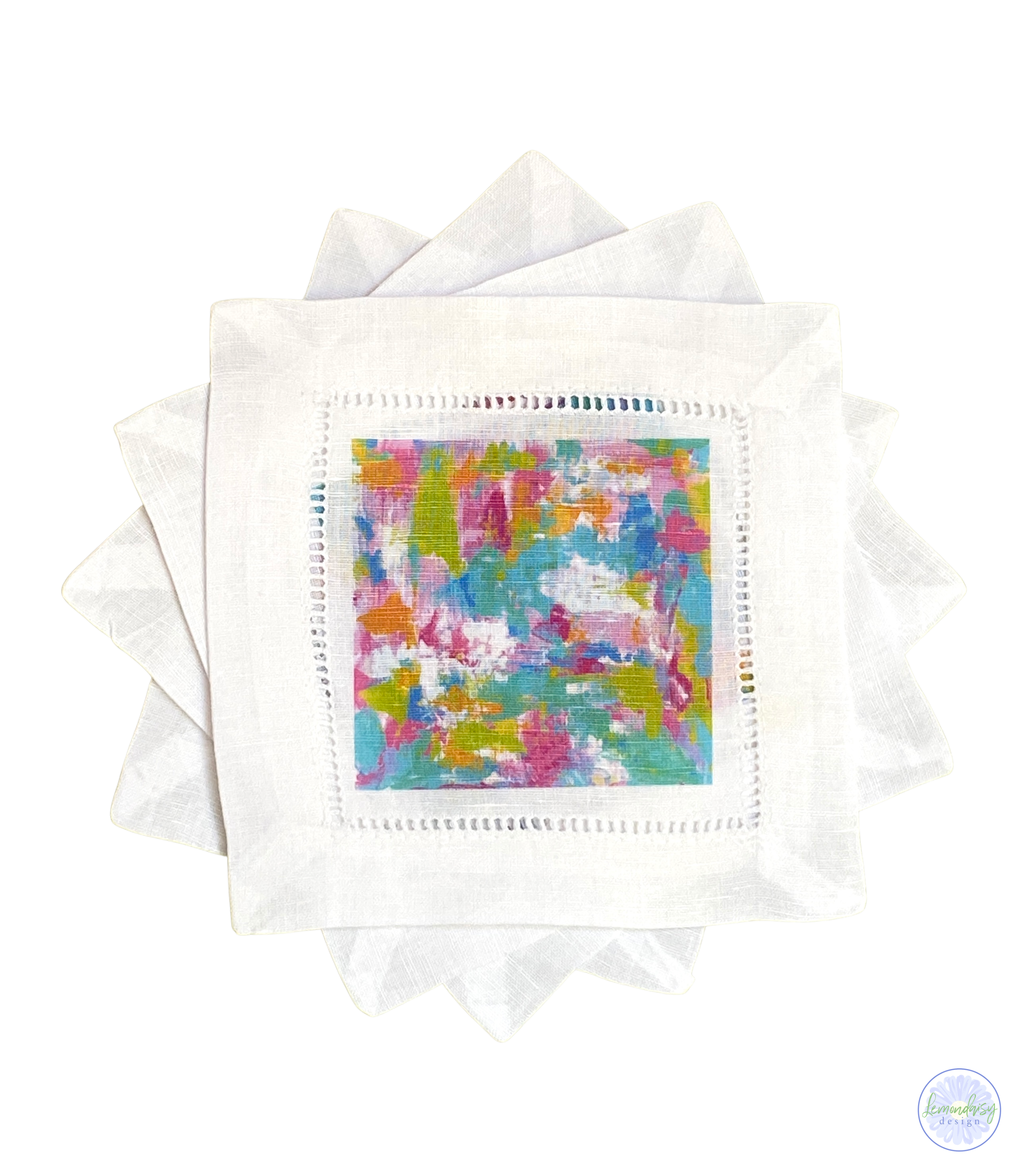 Tropical Abstract Linen Cocktail Napkins - Thumbnail 2