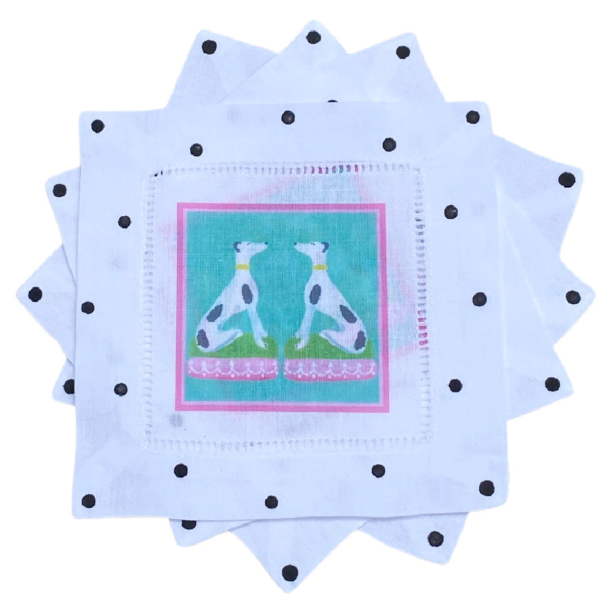 Chinoiserie Whippets Linen Cocktail Napkins - Thumbnail 2