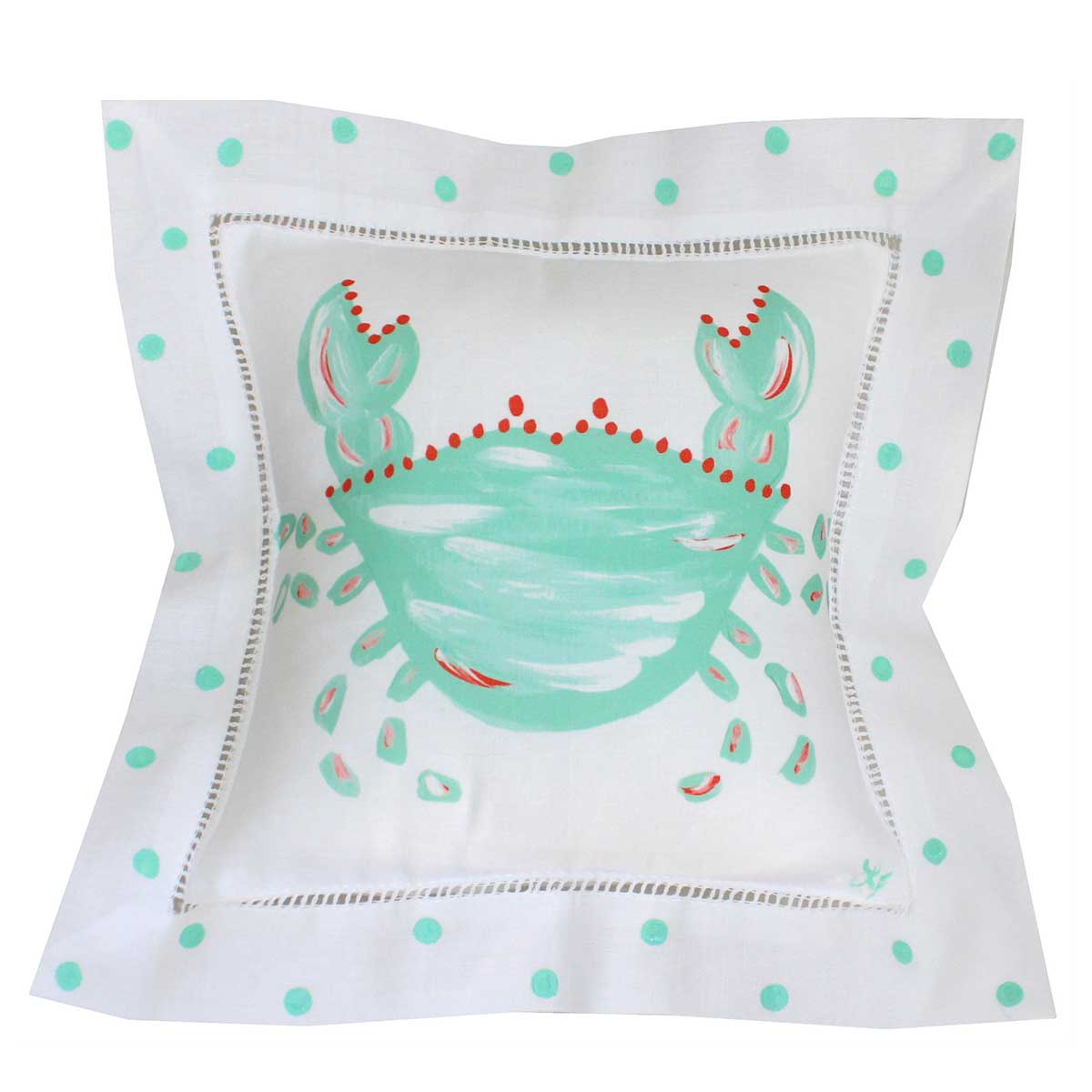 Crab and Polka Dots Linen Pillow - Thumbnail 2