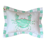 Minty Turquoise Crab Linen Pillow