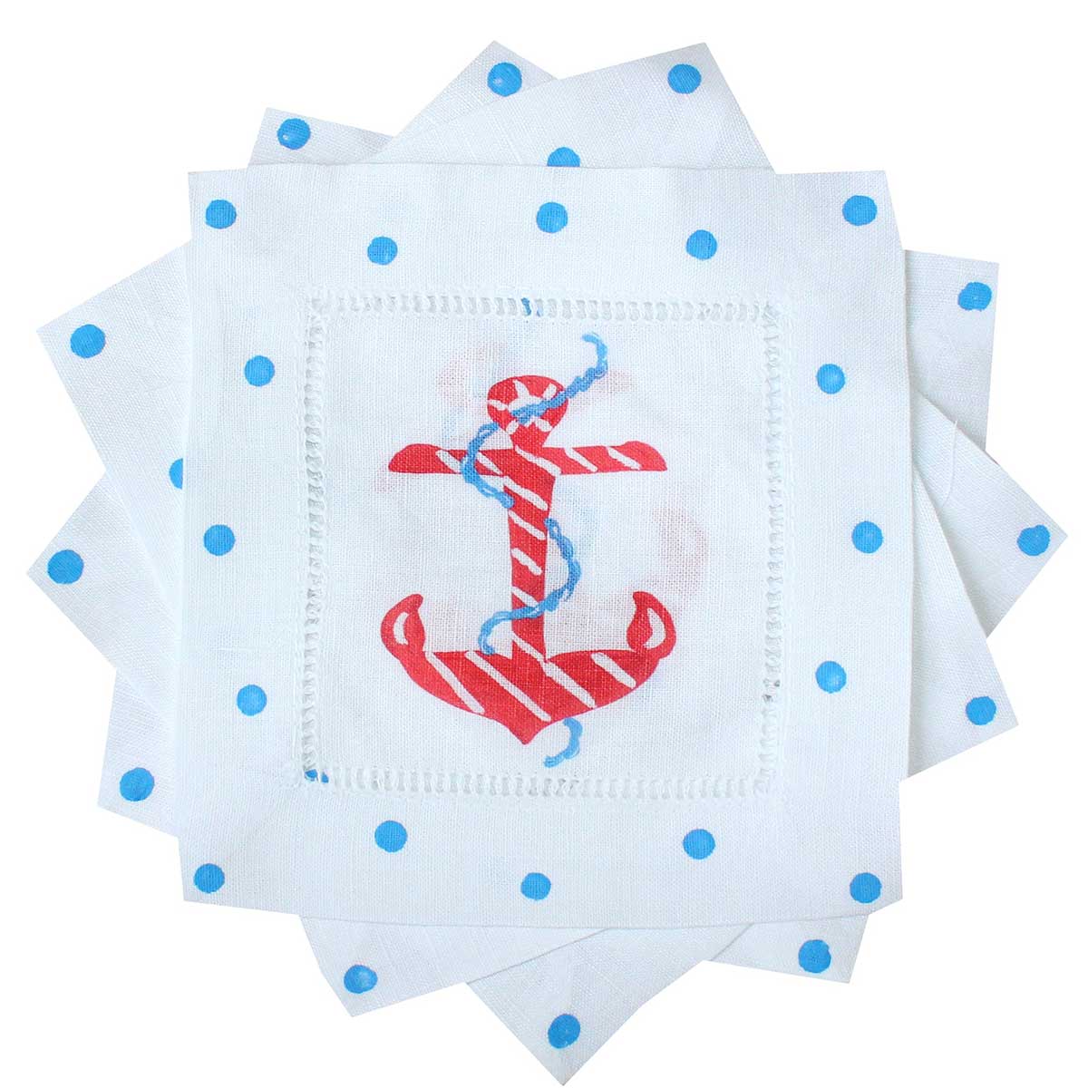 Coastal Christmas Anchor Linen Cocktail Napkins