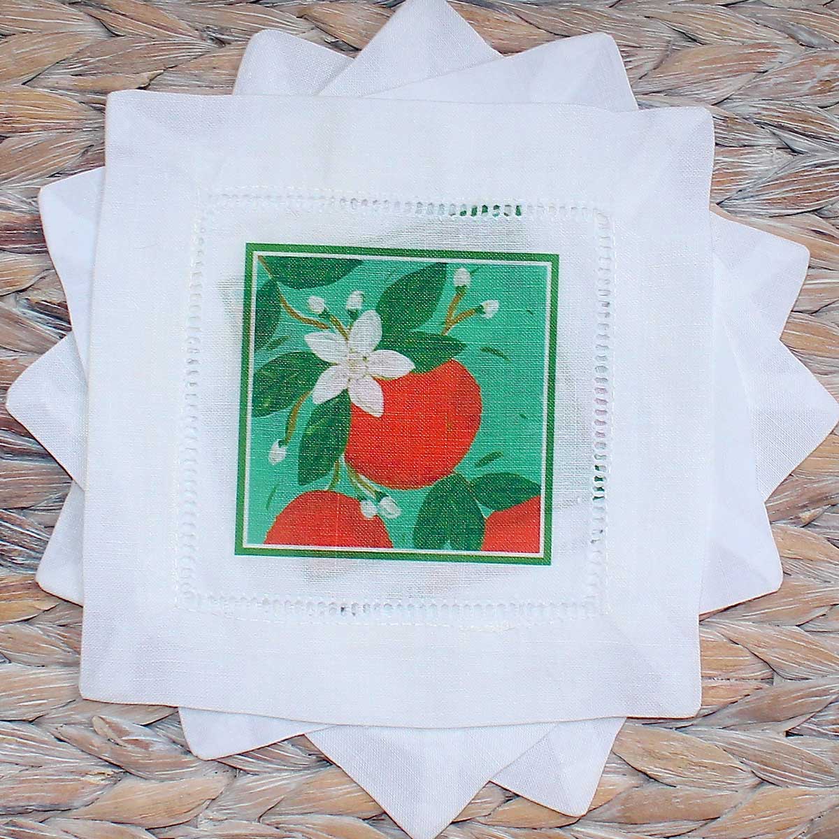 Orange Blossom Linen Cocktail Napkins - Thumbnail 3