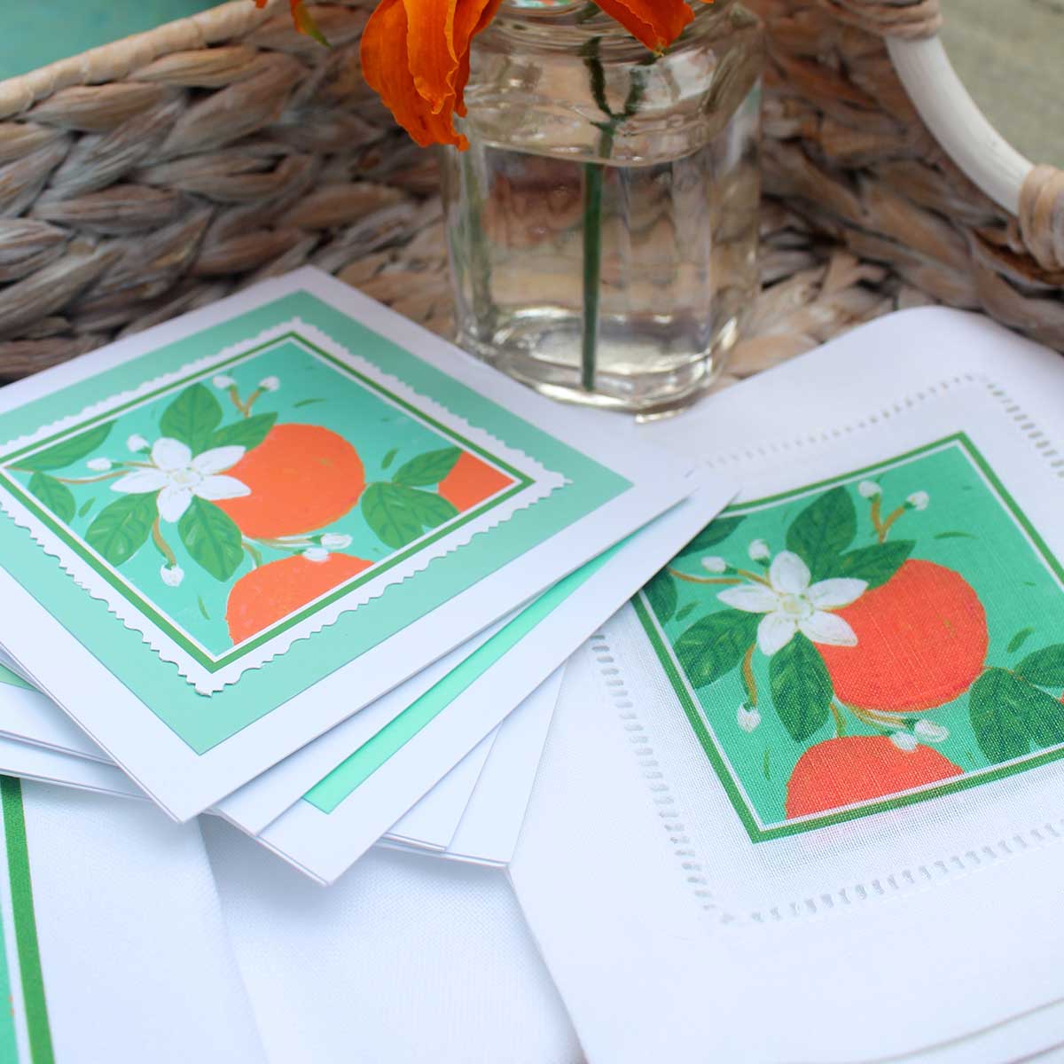 Orange Blossom Linen Cocktail Napkins - Thumbnail 2