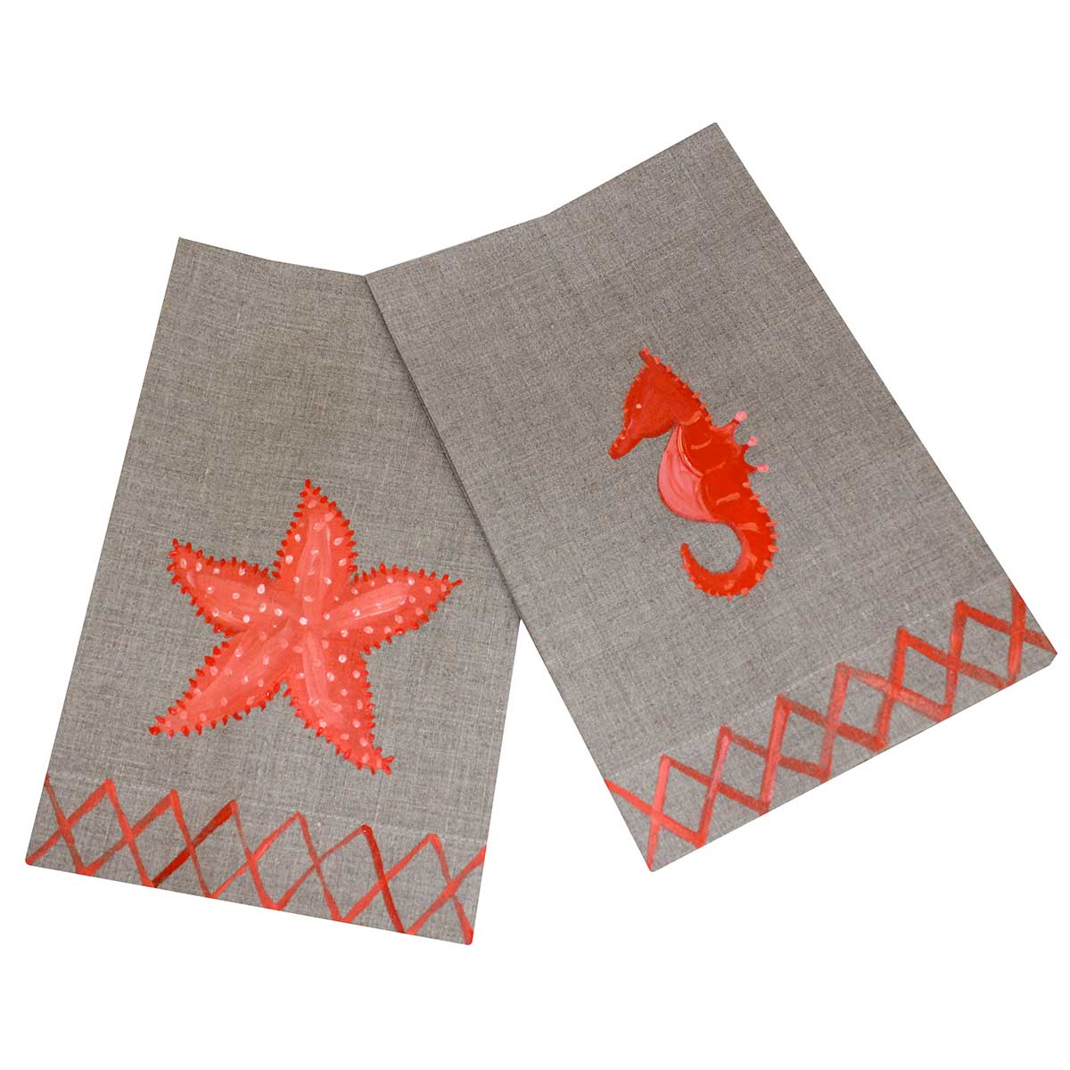 Sea Horse & Starfish Linen Guest Towel Set