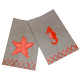 Orange Sea Horse & Starfish Linen Guest Towel Set