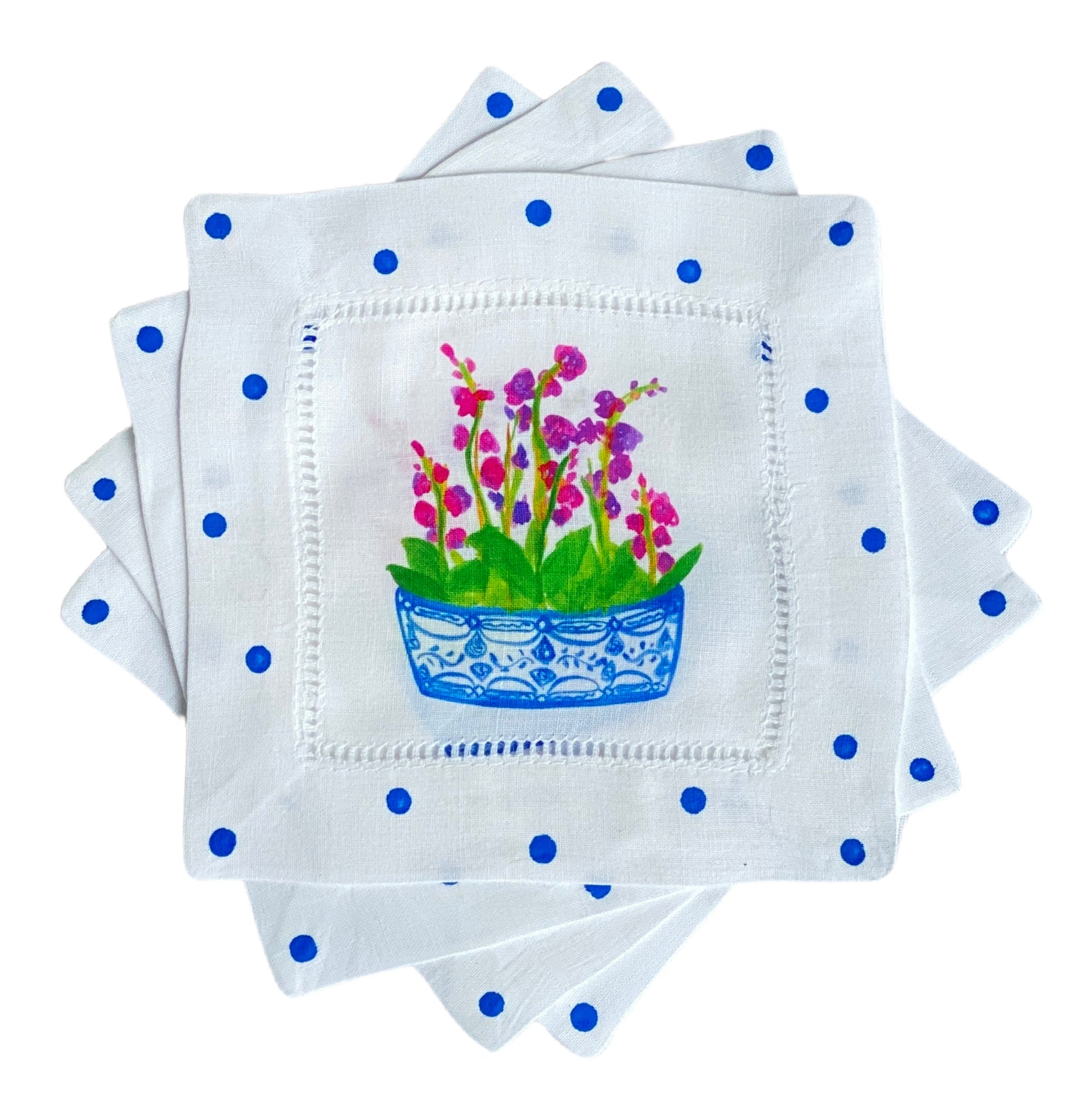 Chinoiserie Orchid Linen Cocktail Napkins