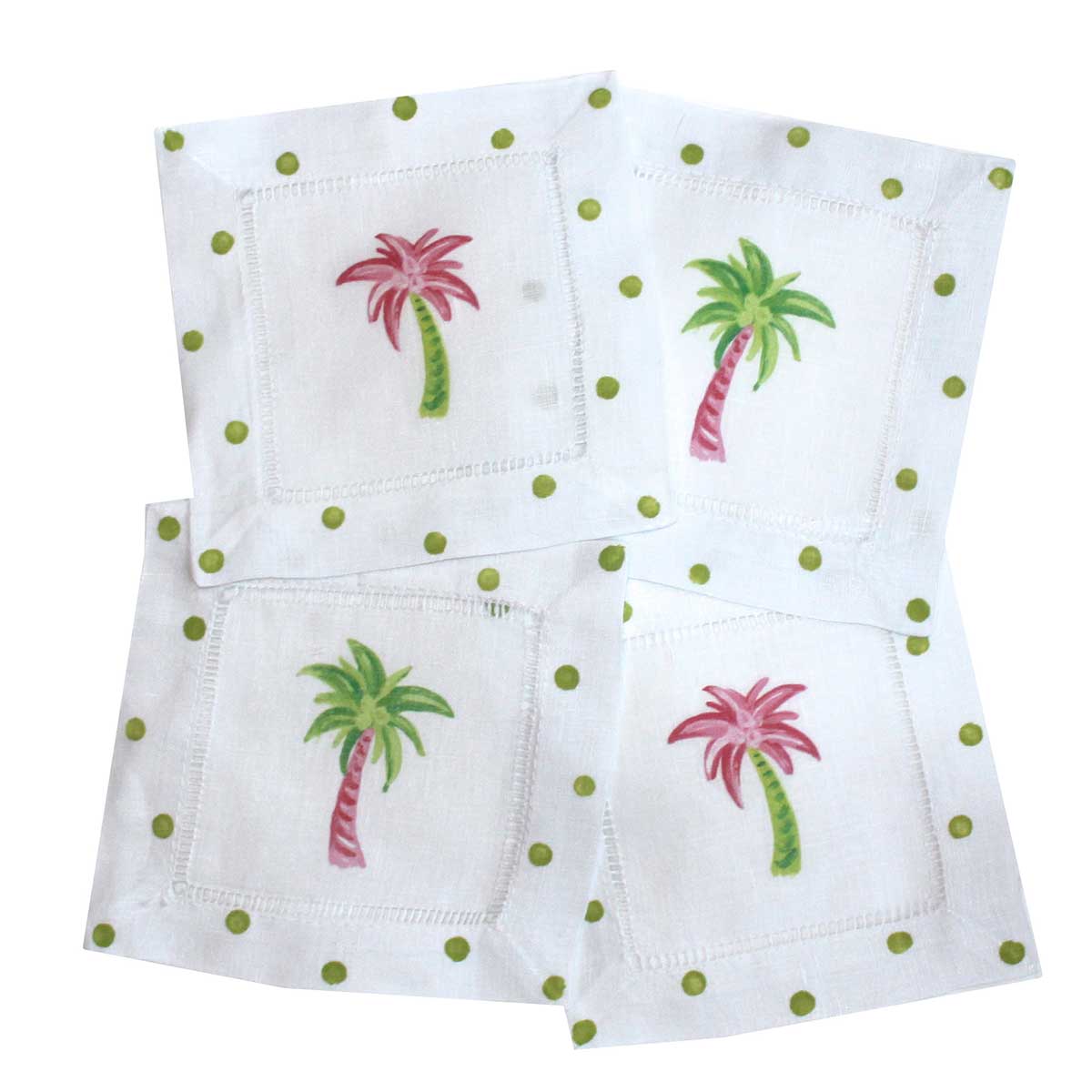 Pink and Green Palm Tree Linen Cocktail Napkins